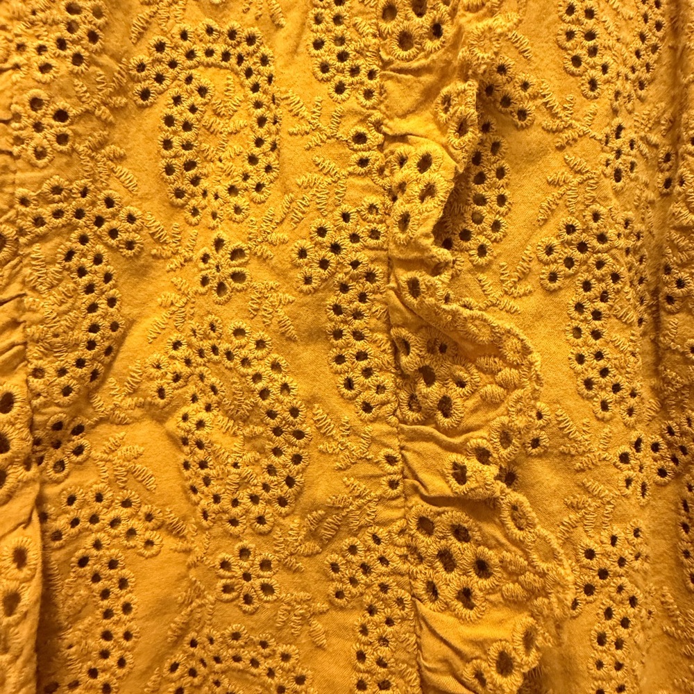 Boden Mustard Eyelet Ruffle Blouse - Picture 2 of 5